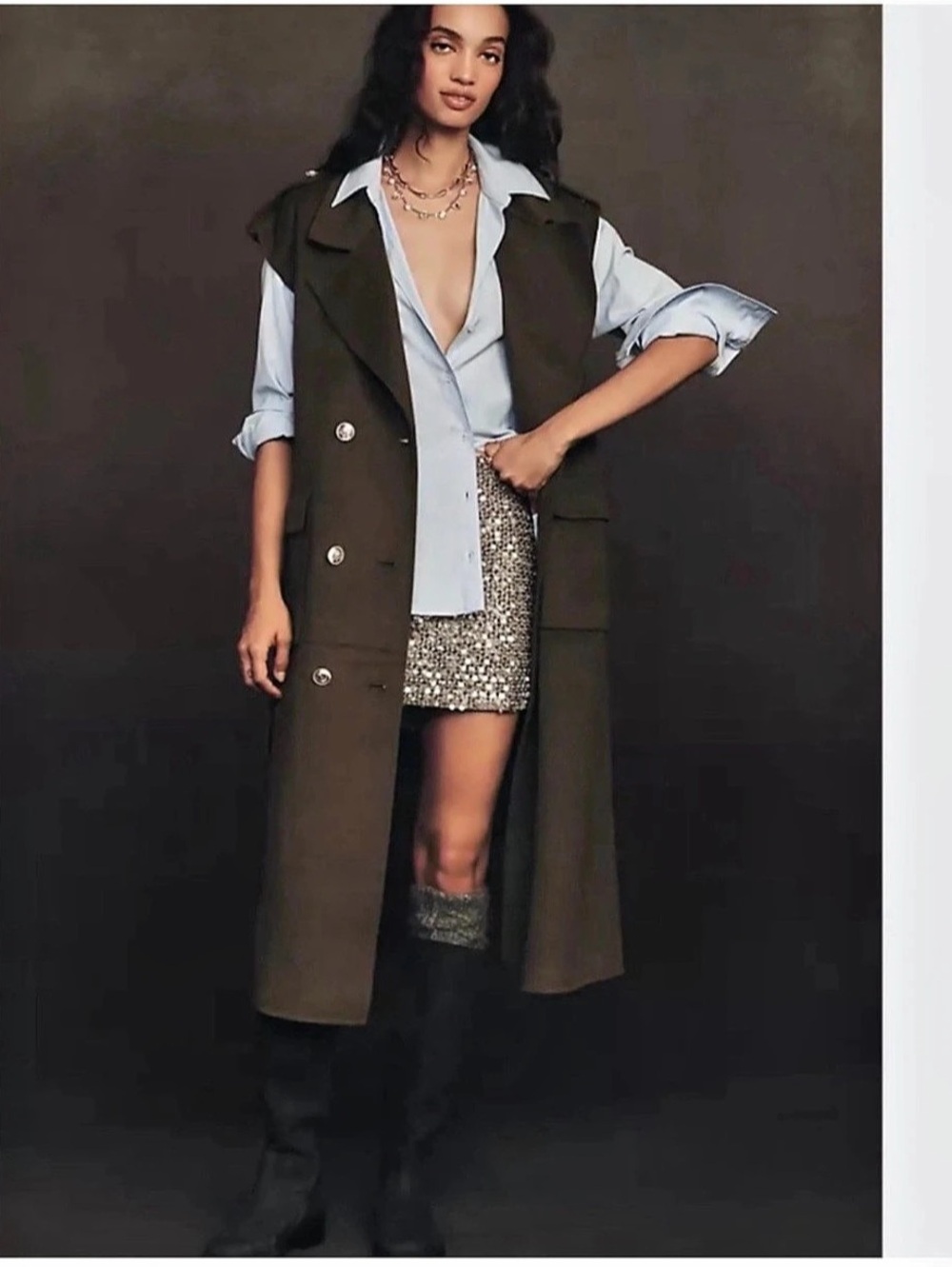 Nwt Anthropologie Wool Blend Long Military Vest Military Vest Brown